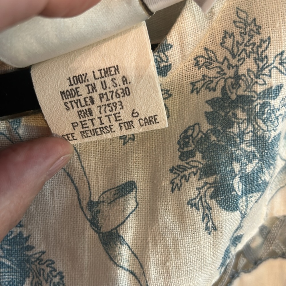 Vintage 1990s Linen Match Blue and White Dress Size 6P. - Picture 9 of 11